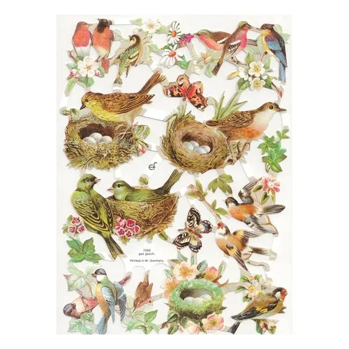 1 feuille chromos image relief collage découpage nid oiseau oeuf 7069