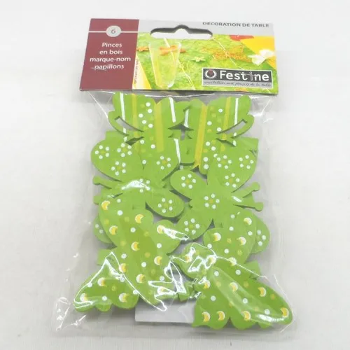 1270 lot de 6 pinces  en bois papillons verts marque-nom