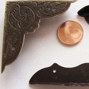 4 coins angles 44mm  metal bronze déco oiseau finitions