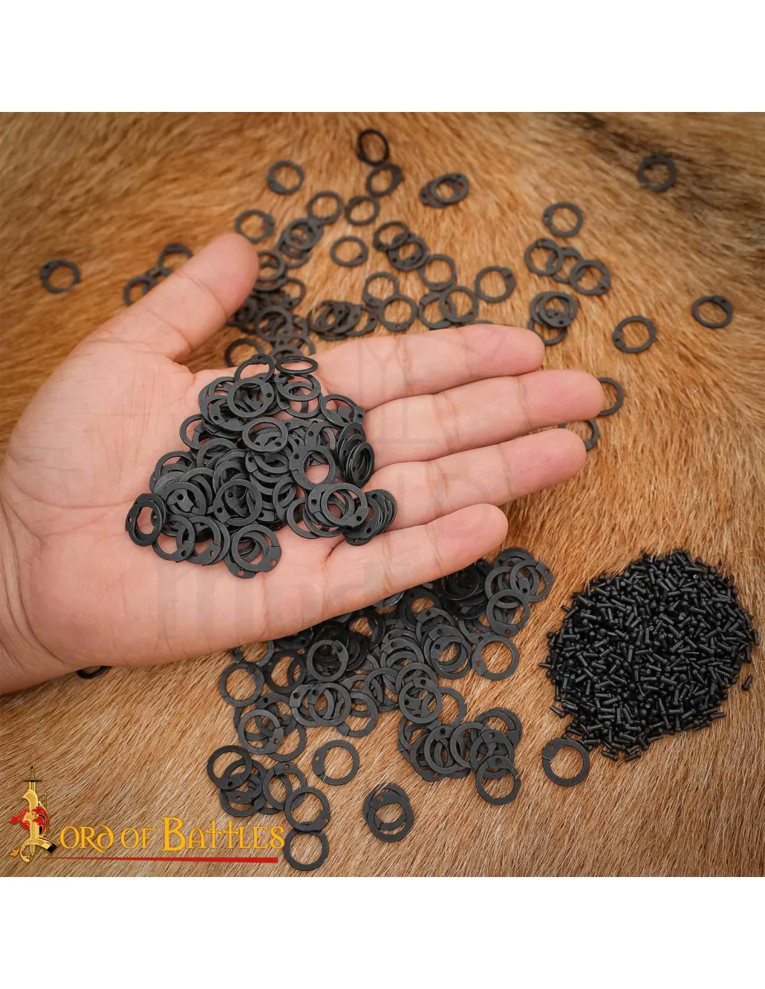 Anneaux de cotte de mailles plats avec rivets, finition noircie (9 mm.) ⚔️