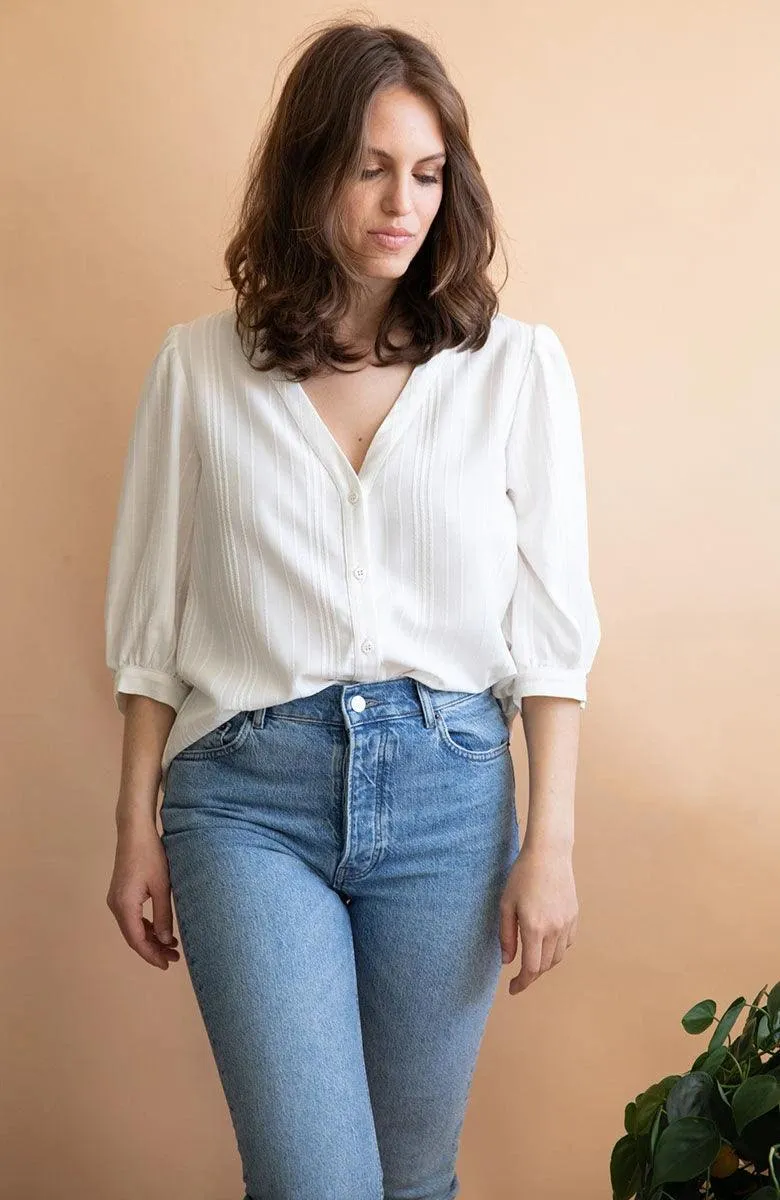 Blouse blanche avec manches mi-longues - Aster