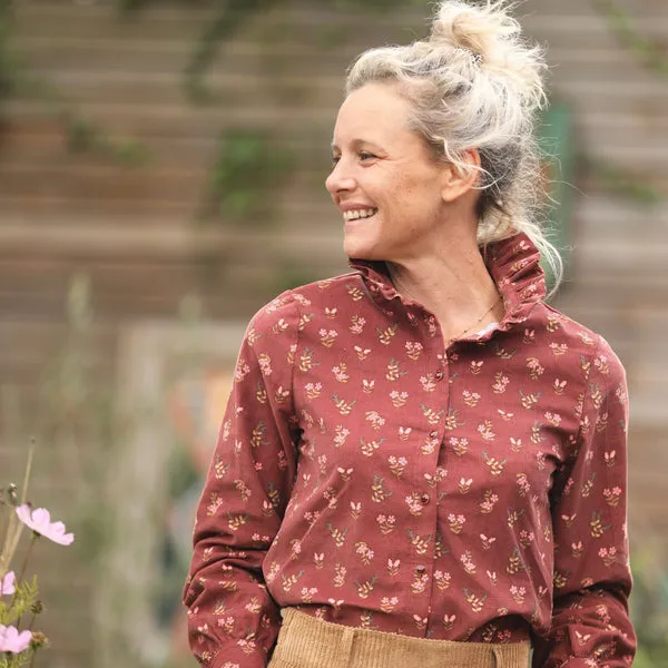 Blouse Marthe -  velours milleraies fleuri automal