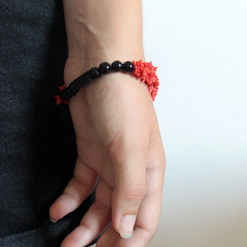 Bracelet Corail Rouge et Onyx