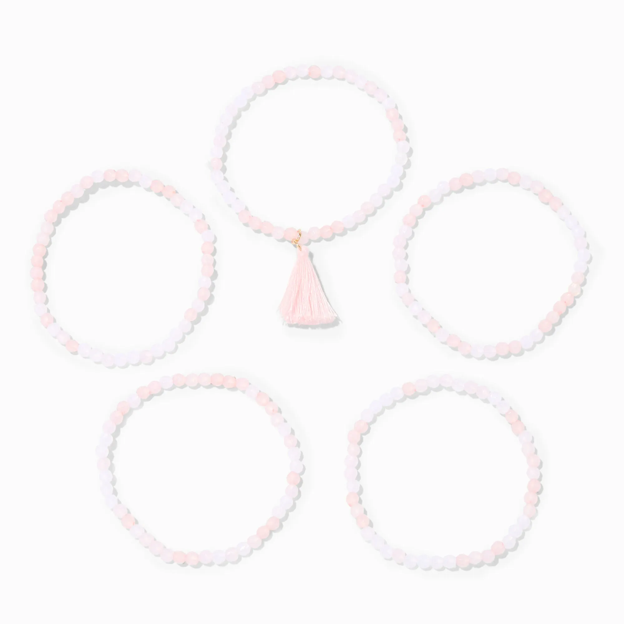 Bracelets élastiques perlés pompon roses - Lot de 5