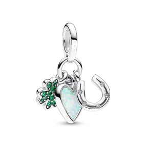 Charm Pendant Triple Trèfle à Quatre Feuilles, Cœur et Fer à Cheval | 3 Suisses