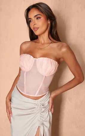 Corset en organza rose tendre à buste plissé
