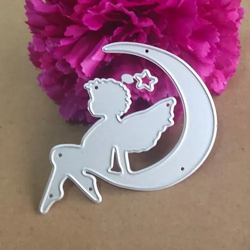Die cut metallique ange avec lune et étoiles pour toutes machines de decoupe perforatrice pochoir matrice