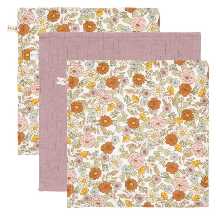 Lot de 3 Débarbouillettes Vintage - Little Flowers & Mauve