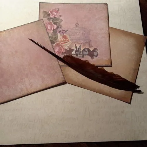 Lot de 3 feuilles carrées, shabby  romantique,  scrap, roses, oiseaux. . papier épais 250g.