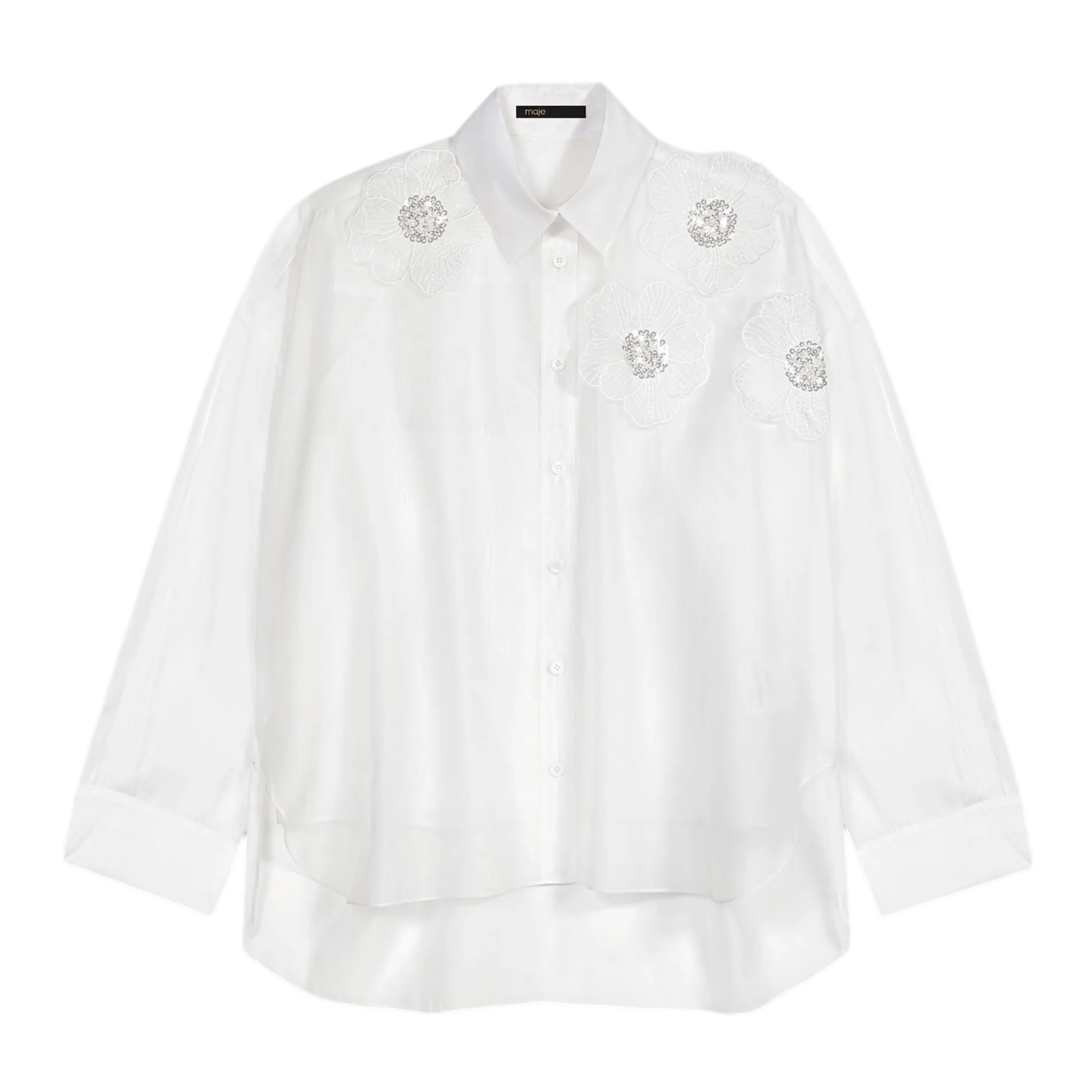 MAJE  Chemise col classique droite en organza - Blanc