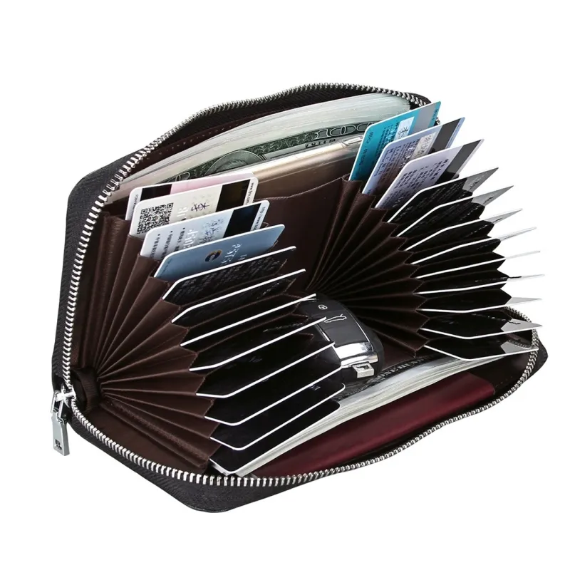 Porte-Carte Anti RFID Antimagnétique Clé Cuir Véritable Noir