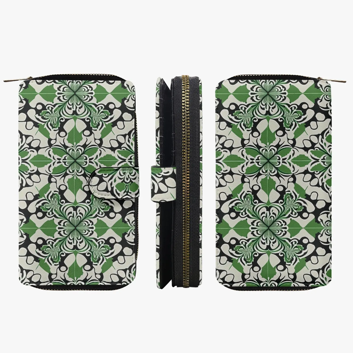 Portefeuille long à rabat Motif vert, noir et blanc (728)
