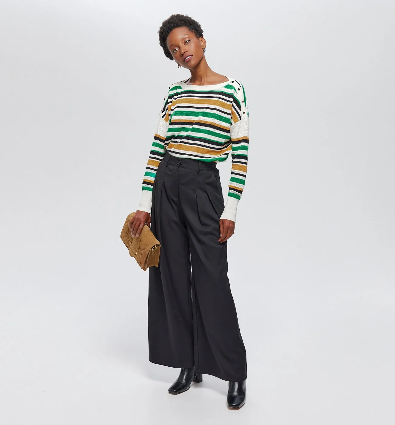 Pull rayé ajouré Femme - Rayures multicolores