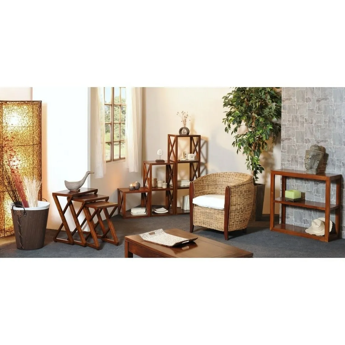 Rangement 2 cases avec croisillons en bois mindi - EDEN | 3 Suisses