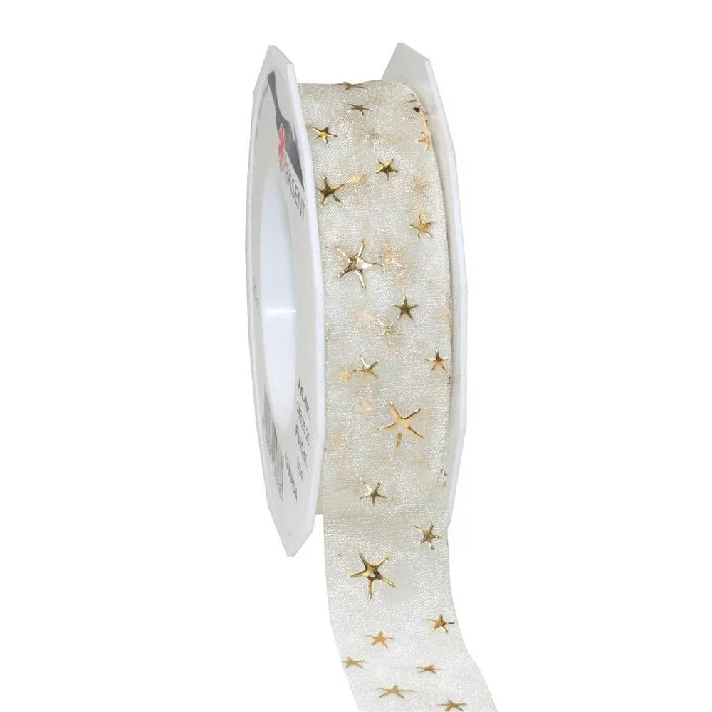 Ruban organza avec étoiles canada 25mmx20 m crème