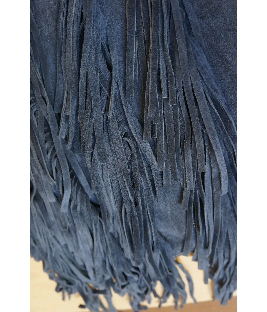 SANTAIA SAC CUIR VACHETTE FRANGES BLEU MARINE FORME PLATE