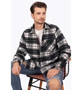 Siyah Beyaz Geili Oversize Kaln Oduncu Hediye Kutulu Gmlek-20364