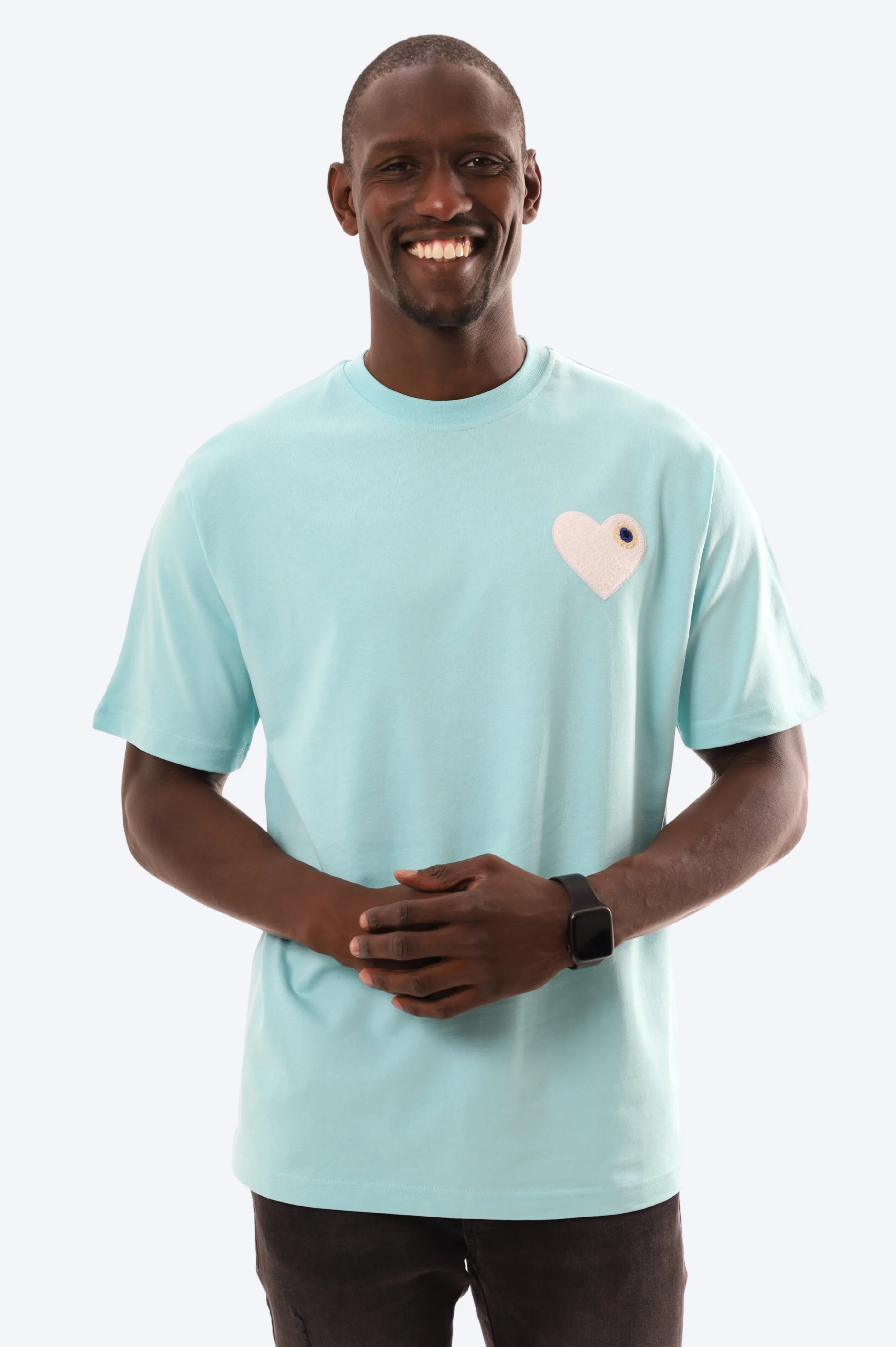 T-SHIRT BROD COEUR BLANC 100% COTON - BLEU CIEL