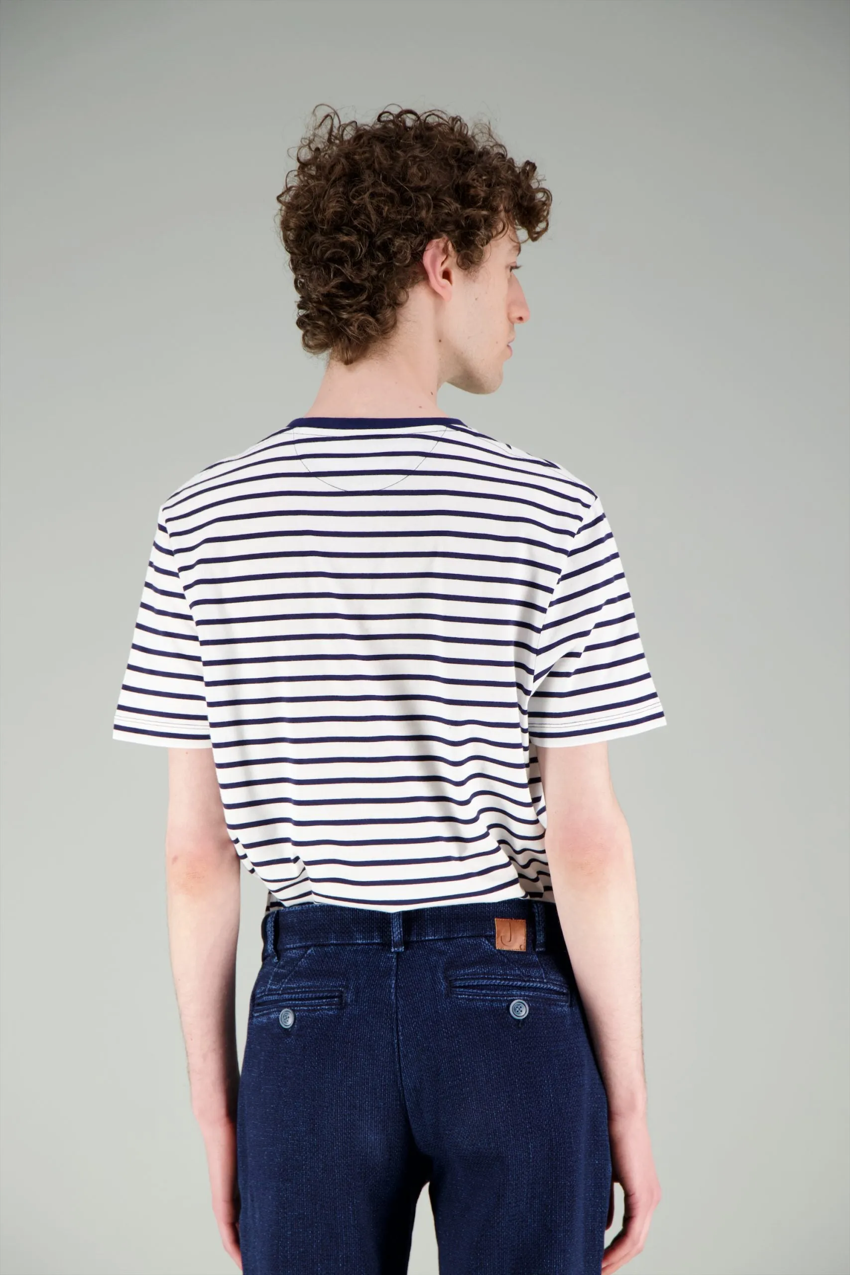 T Shirt marinière blanc bleu marine