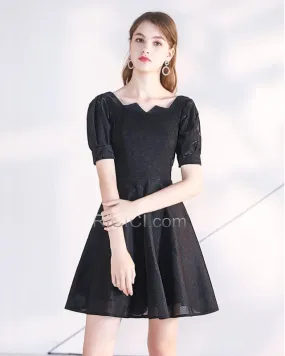 Évasée Simple Robe Cocktail Organza Noir